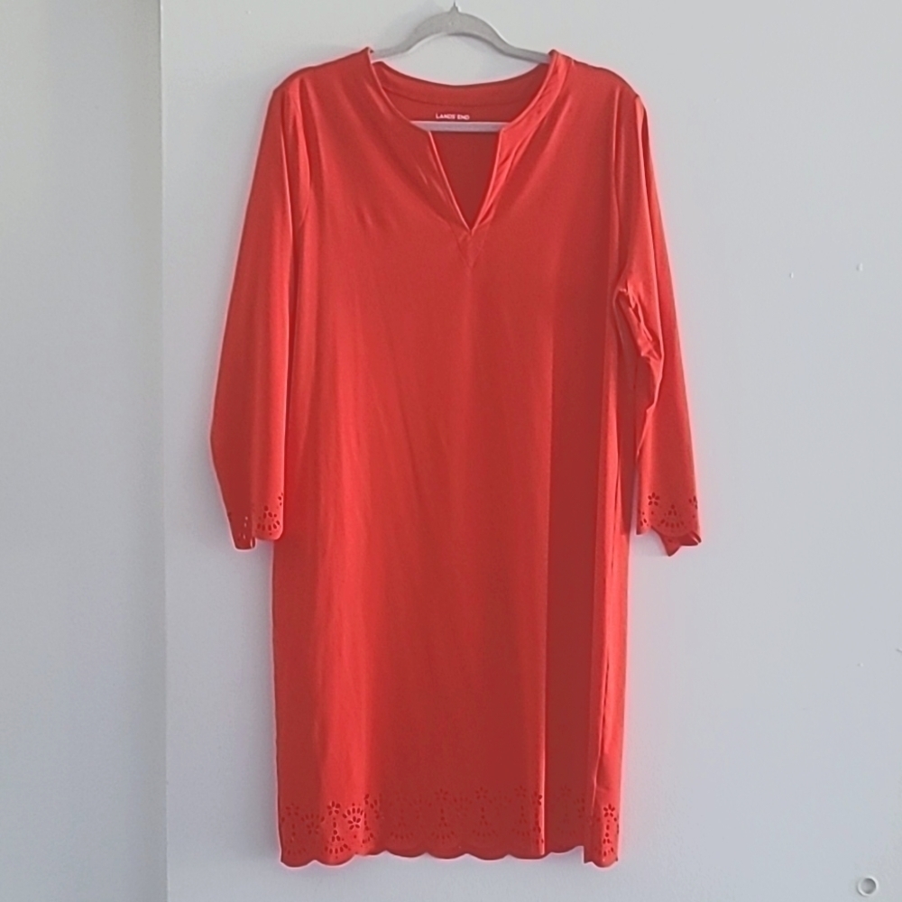 Lands End red vneck shift dress size L